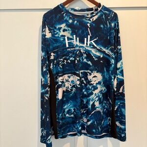 Huk Performance Fishing Long Sleeve Sun Shirt Blue Camo Mens Large‎ - XL Beach